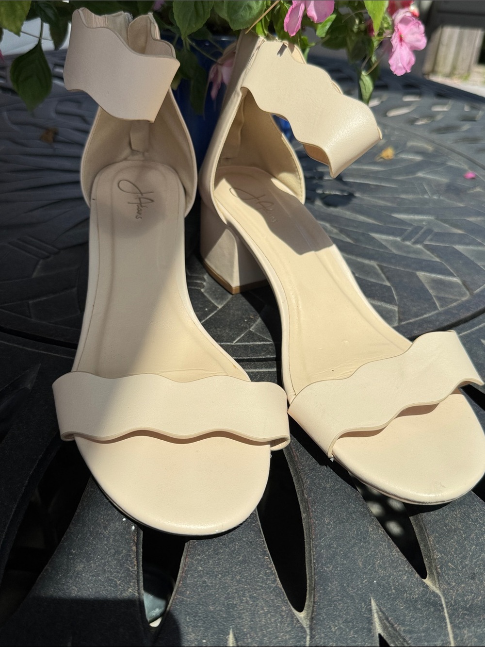 Ankle-Strap Block Heel Sandals in Beige